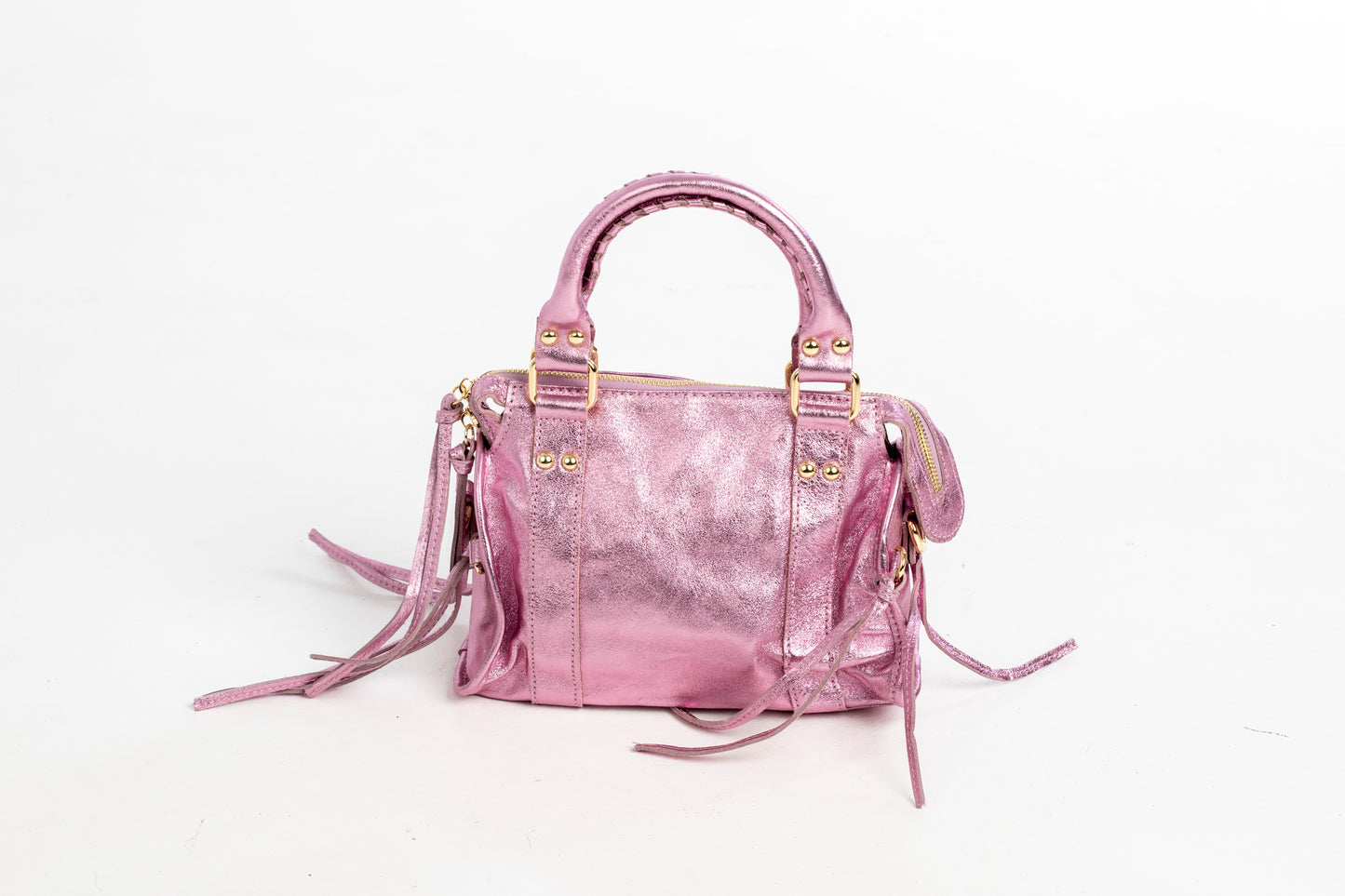 Bolso Piel City Rosa Metalizado