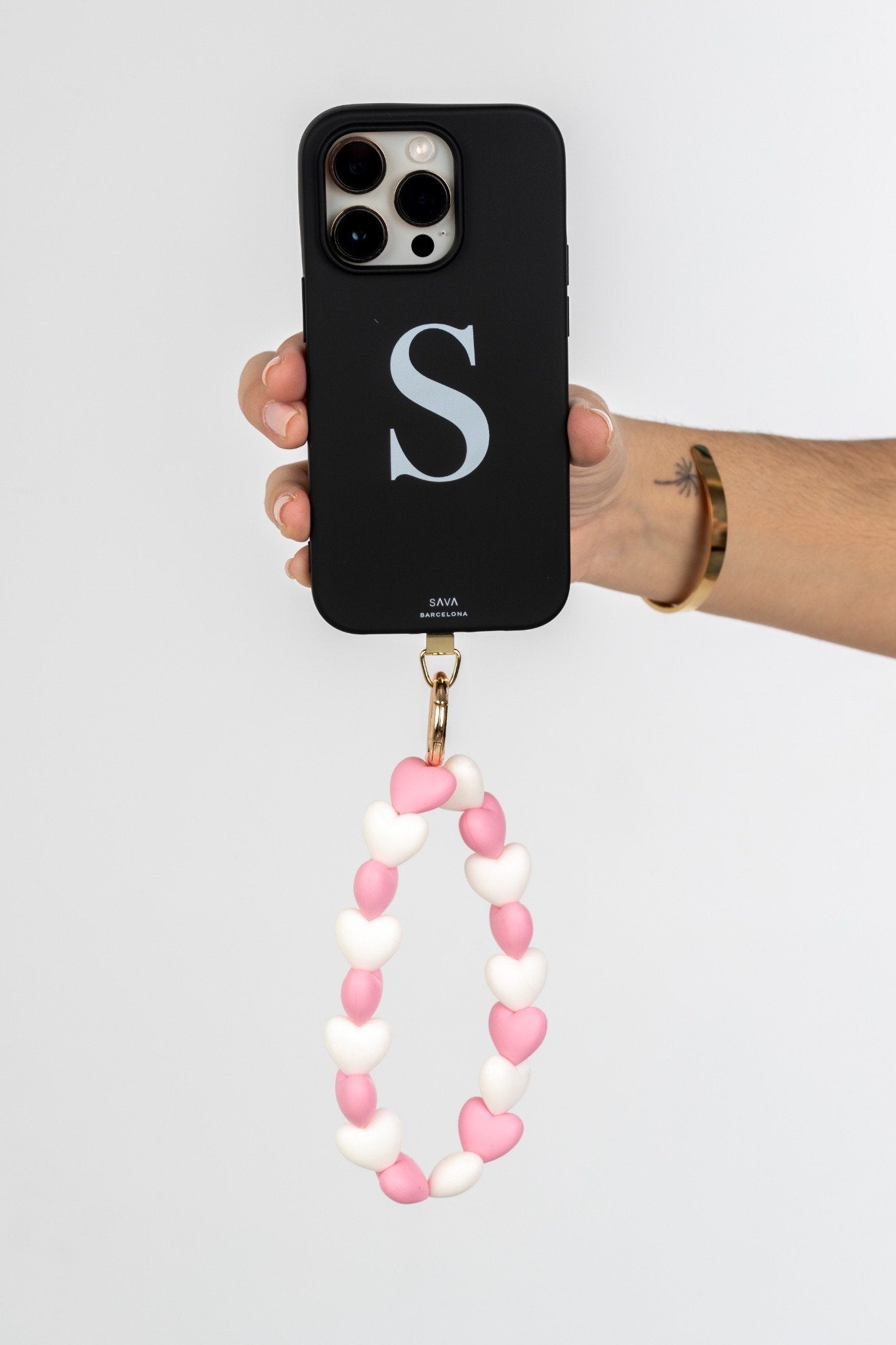 Correa de móvil Corazones Rosa y Blanco