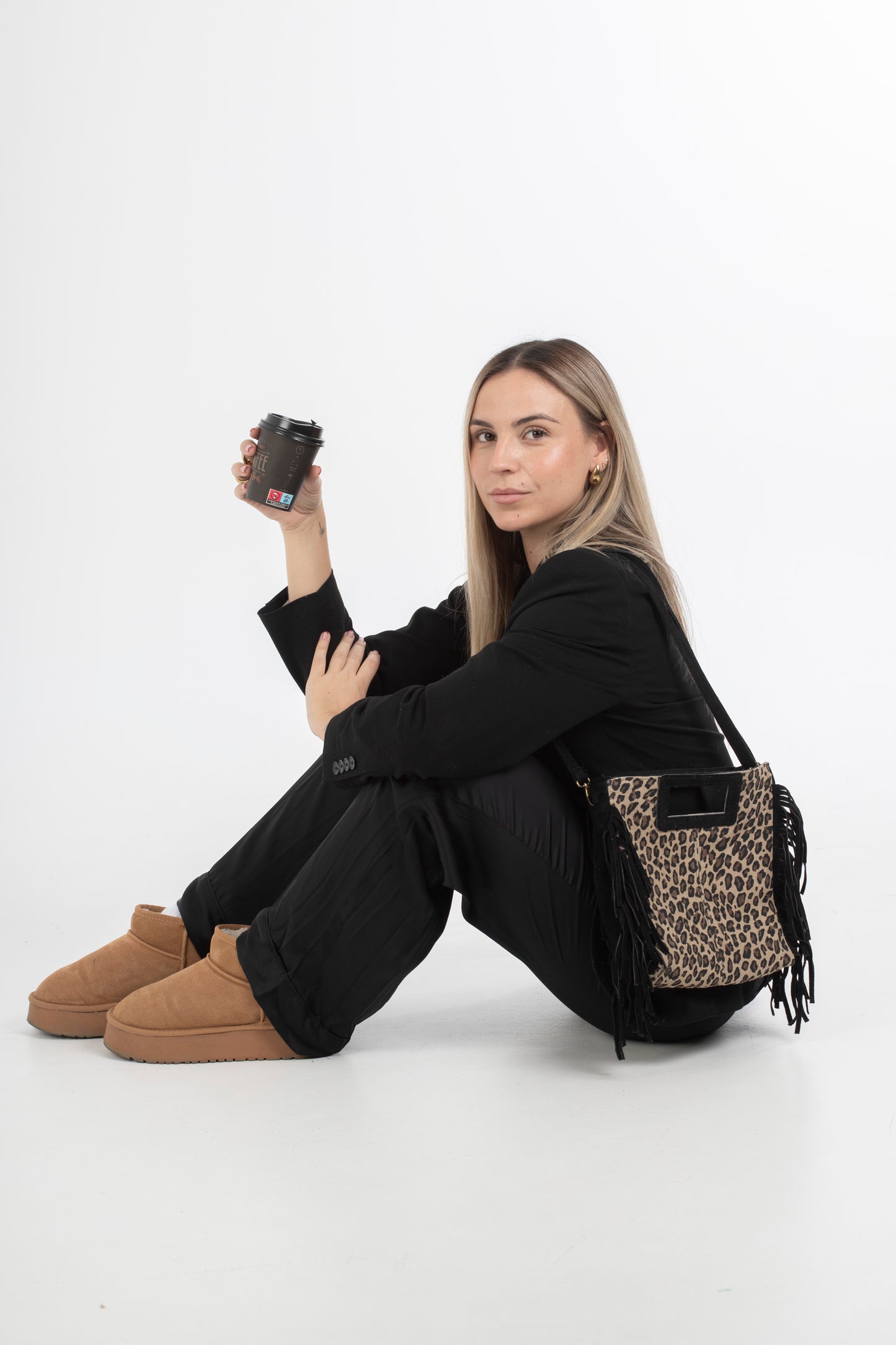 Bolso Flecos Leopardo Negro