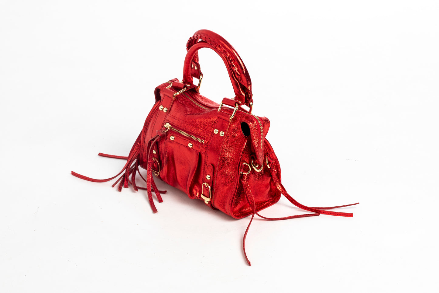 Bolso Piel City Rojo Metalizado