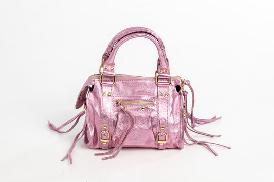 Bolso Piel City Rosa Metalizado