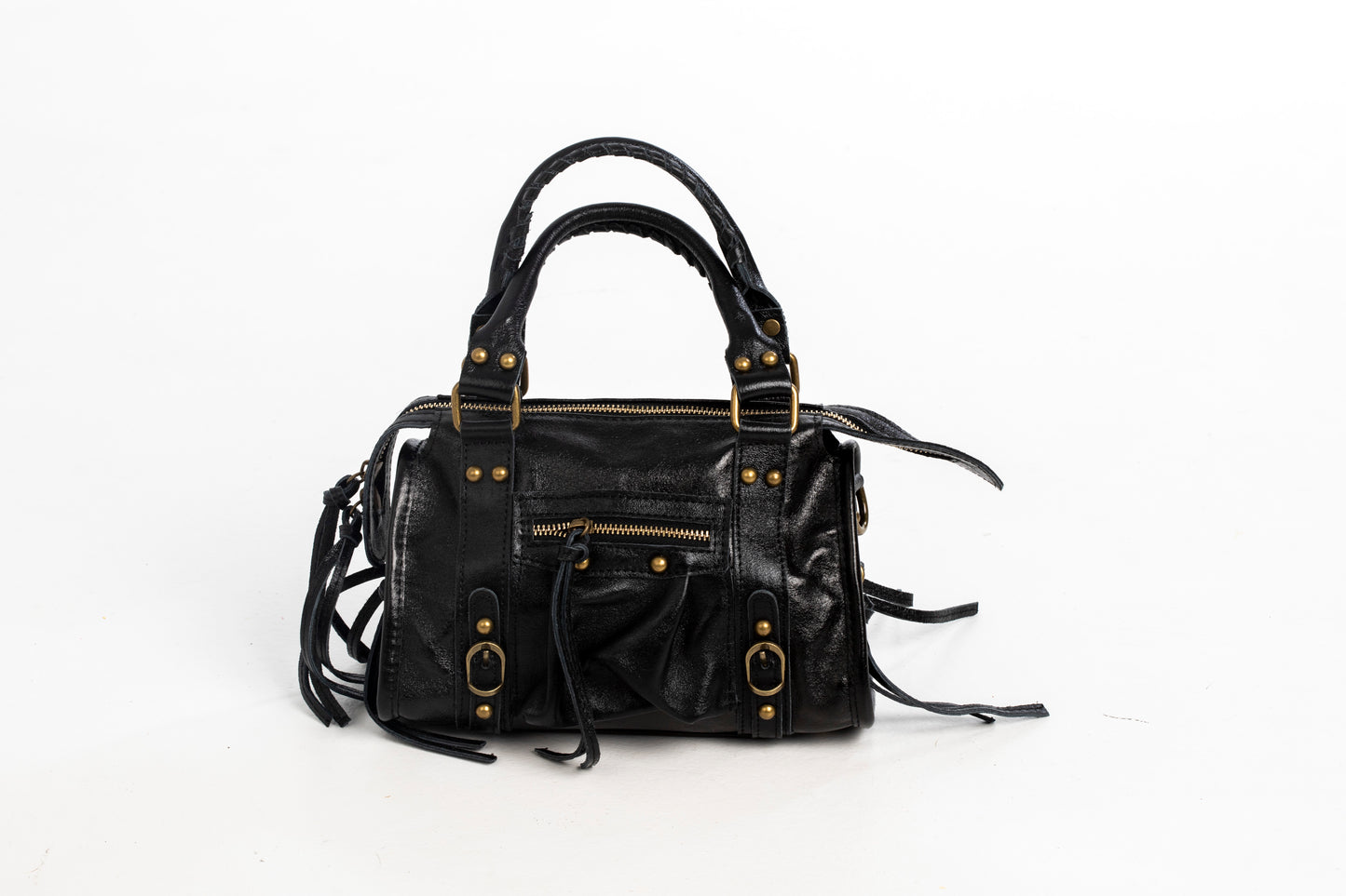 Bolso Piel City Negro Metalizado