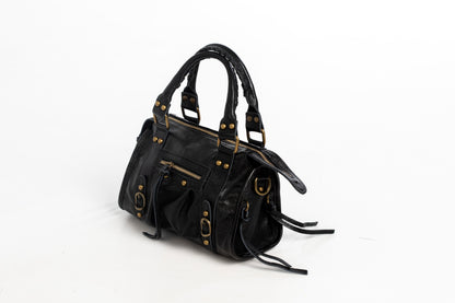 Bolso Piel City Negro Metalizado