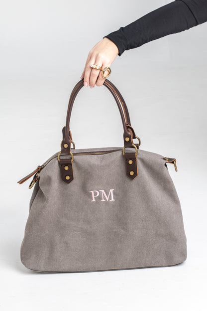 Bolso de Lona y Piel Personalizado Gris