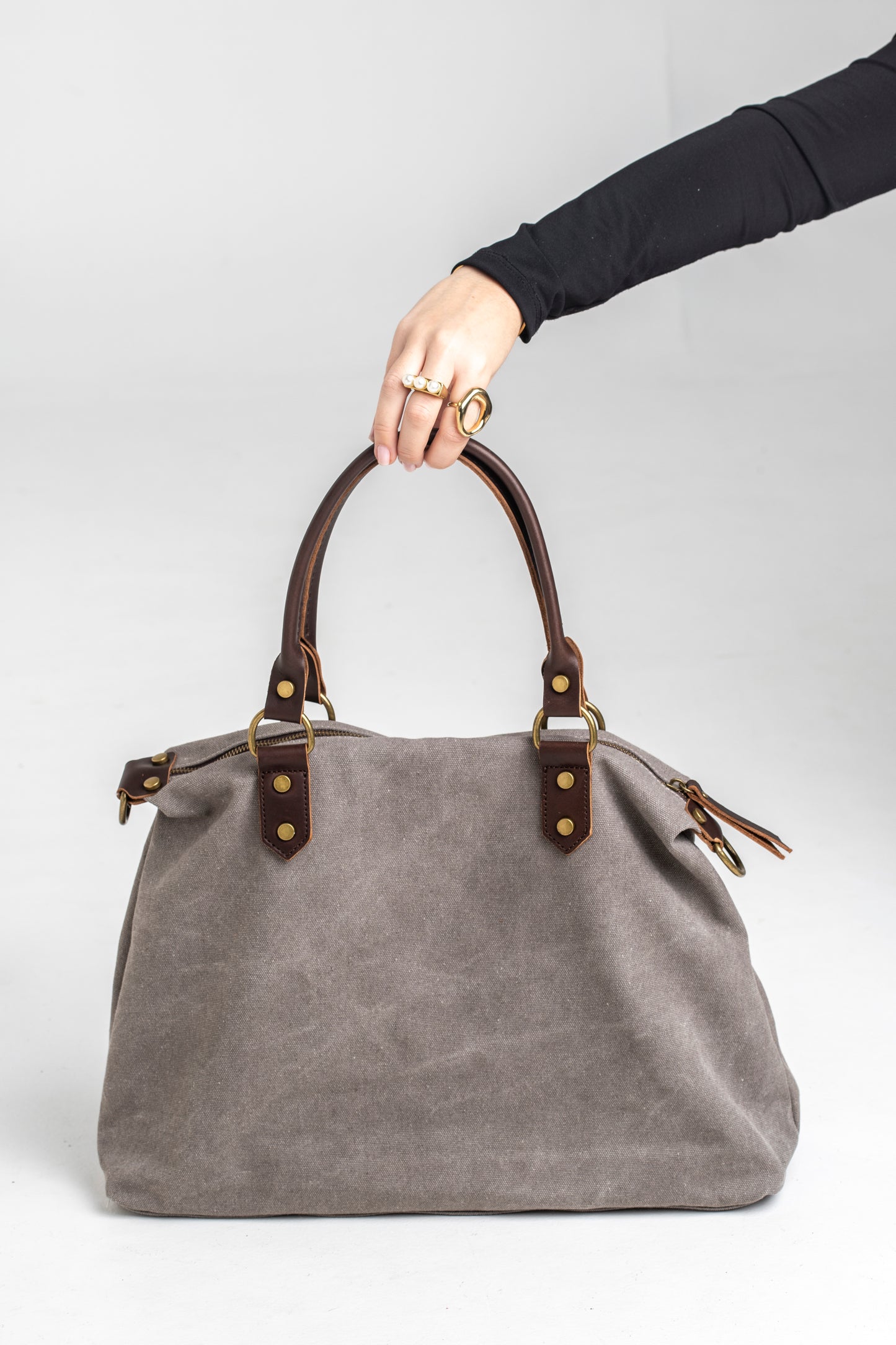 Bolso de Lona y Piel Personalizado Gris