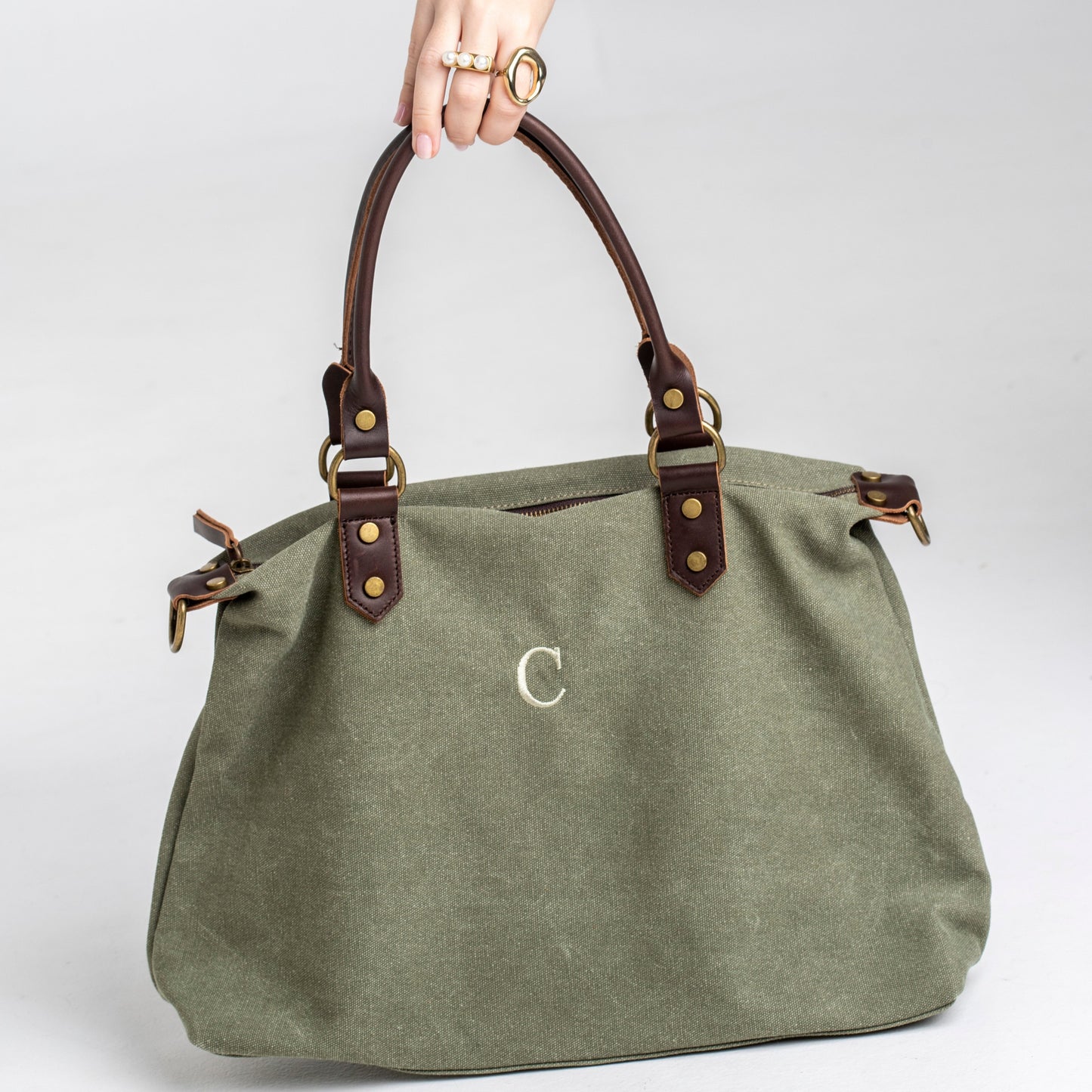 Bolso de Lona y Piel Personalizado Verde