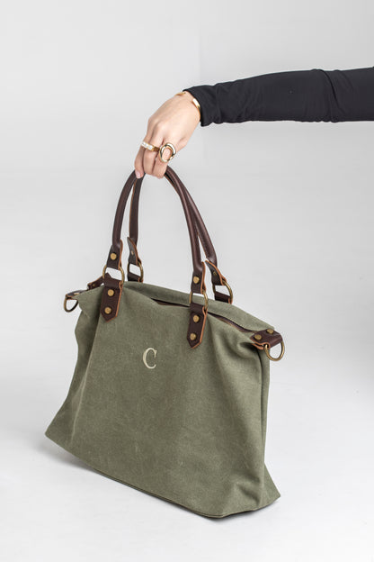 Bolso de Lona y Piel Personalizado Verde