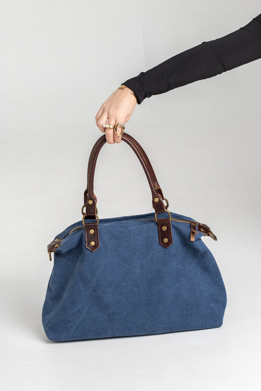 Bolso de Lona y Piel Personalizado Azul