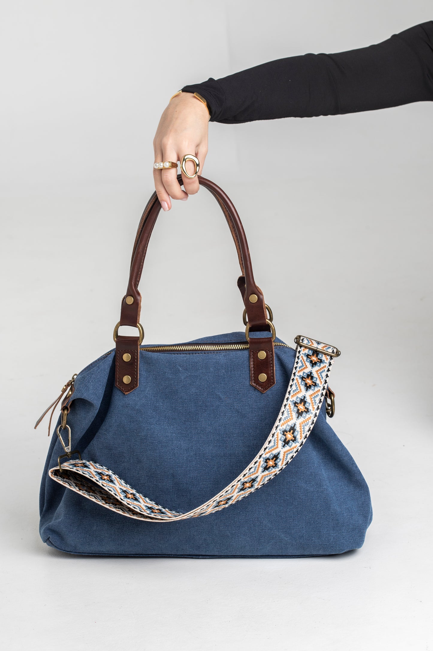 Bolso de Lona y Piel Personalizado Azul