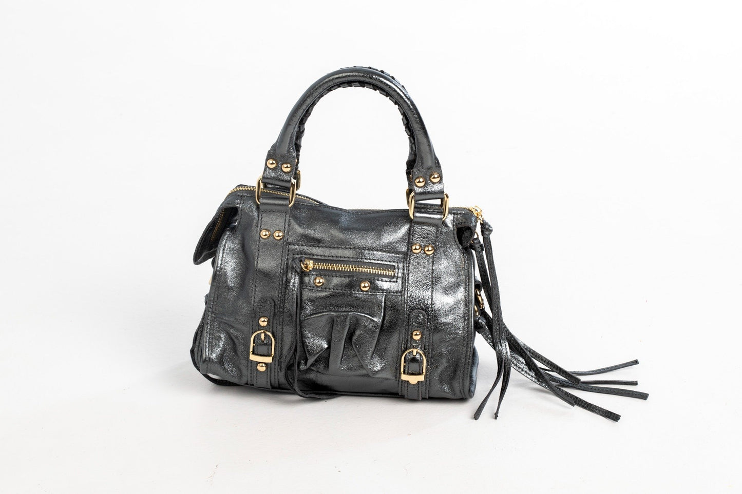 Bolso Piel City Gris Oscuro Metalizado